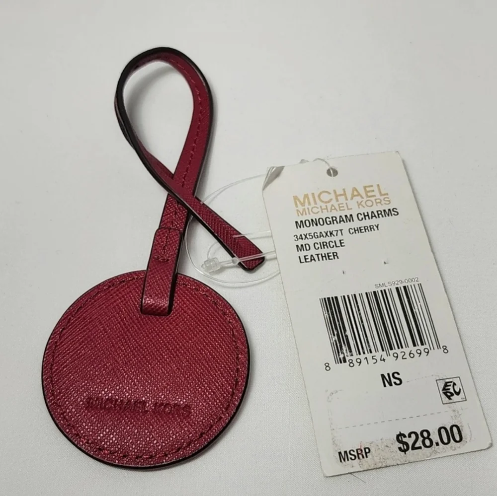 Michael Kors Monogram‎ Charms Cherry MD Circle Leather Keychain NWT